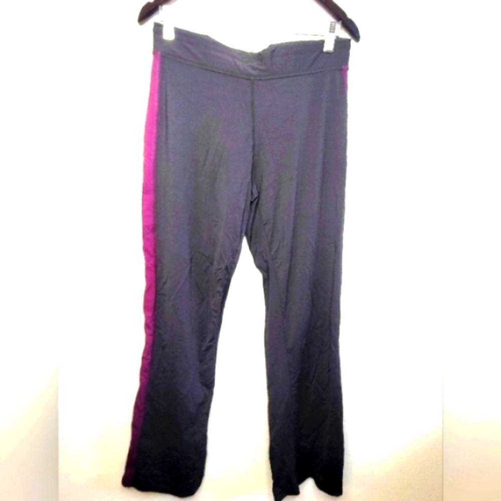 Black Stretch Pants W Purple Stripe Large L